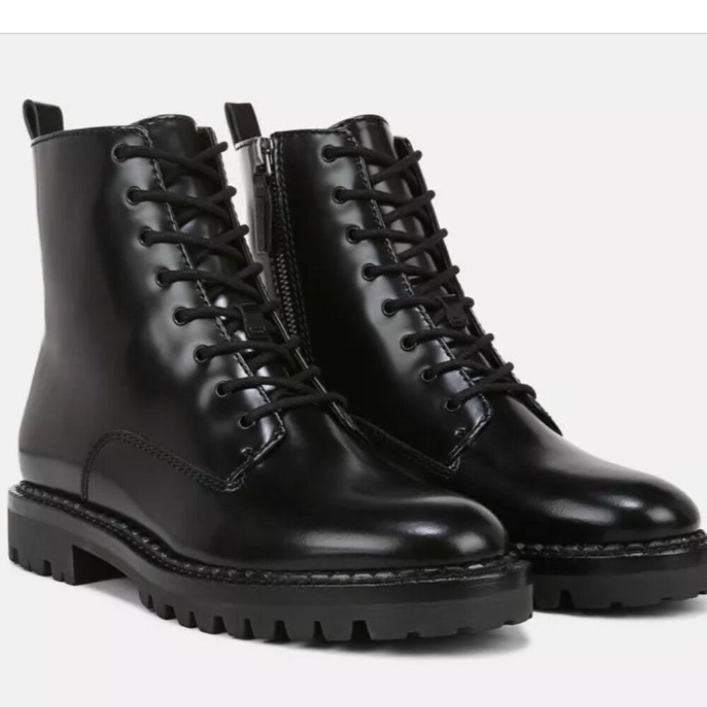 Vince Cabria Leather Lug Combat Winter Water Resistant Boots Size 6 Black